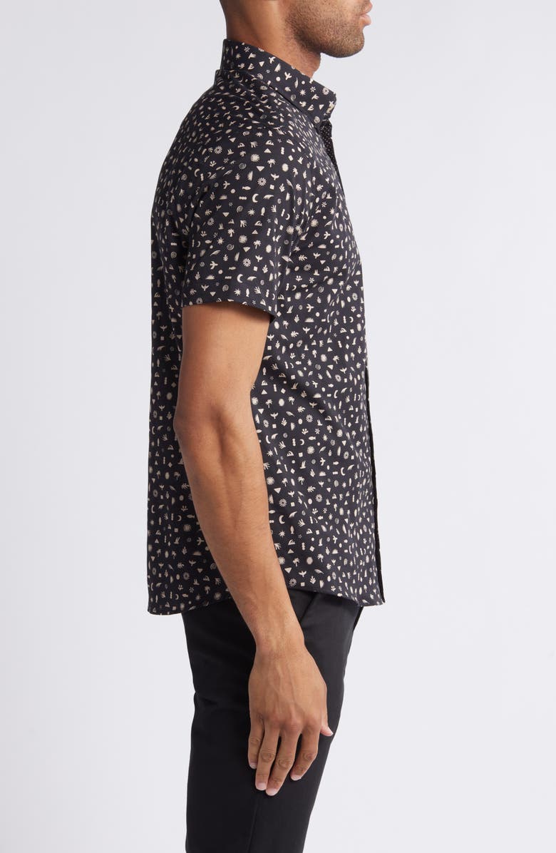 Stone Rose Boho Print Short Sleeve Stretch Button-Up Shirt, Alternate, color, 