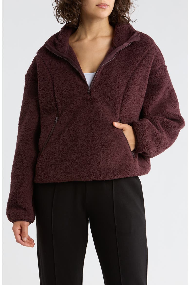 Faux Shearling Half Zip Pullover, Main, color, BURGUNDY FUDGE