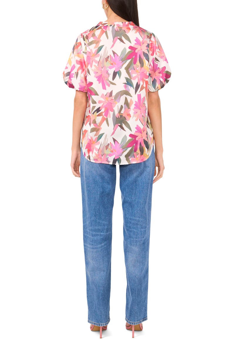 Vince Camuto Floral Puff Sleeve Charmeuse Top, Alternate, color, 