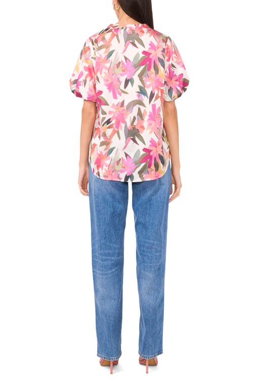 VINCE CAMUTO VINCE CAMUTO FLORAL PUFF SLEEVE CHARMEUSE TOP 