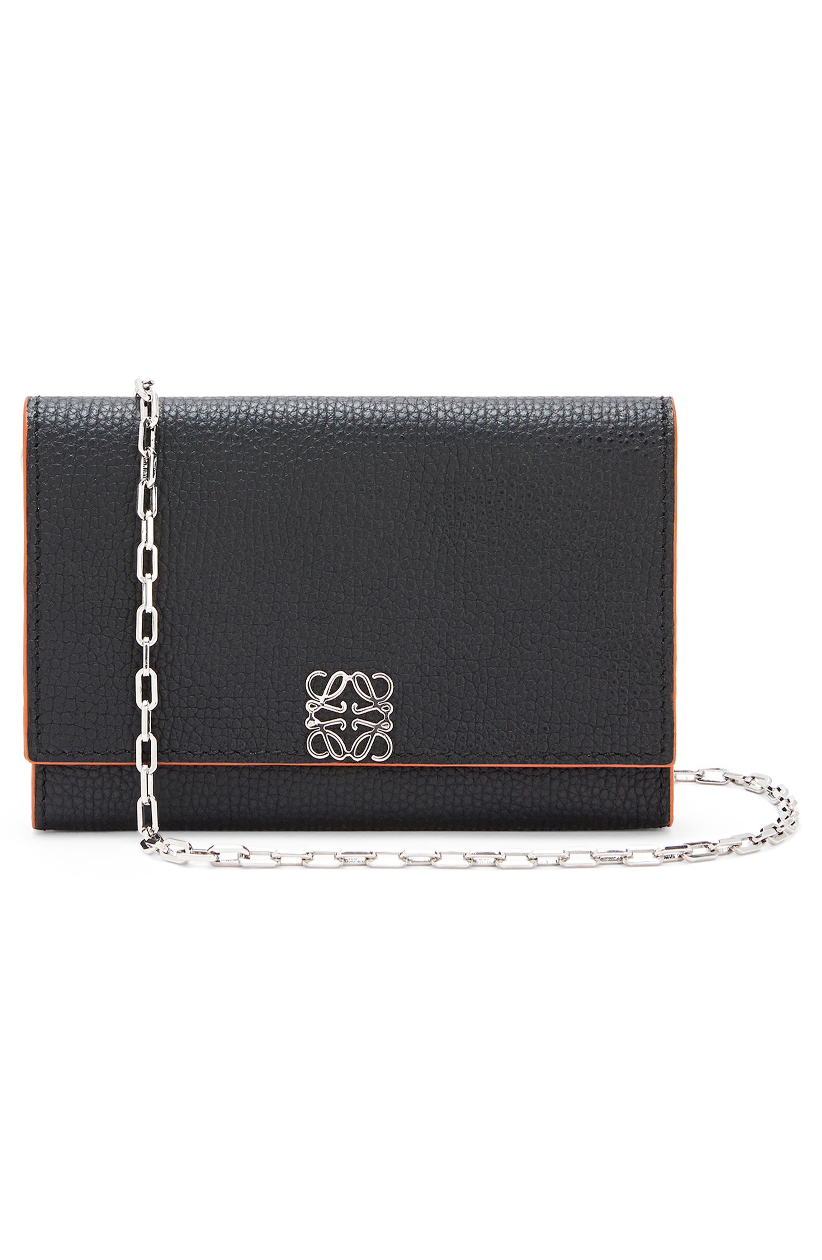 Anagram Leather Wallet on a Chain, Alternate, color, BLACK