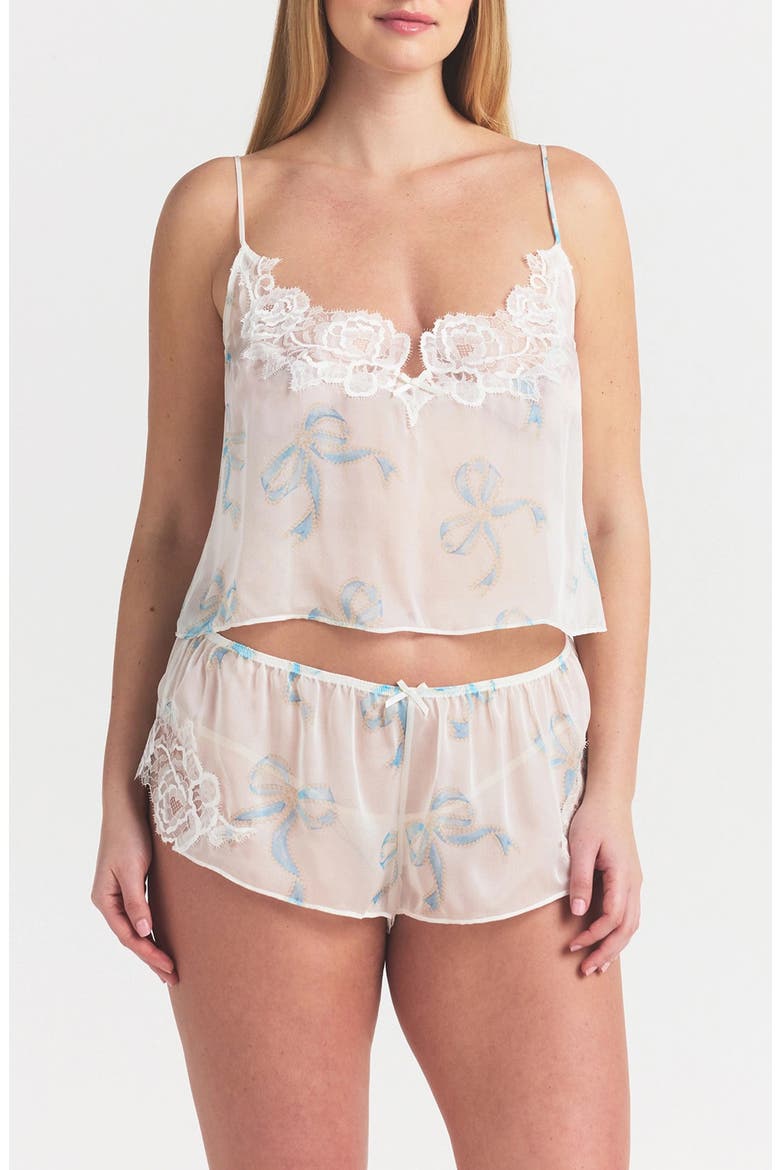 Romance Silk Cami & Shorts Set, Main, color, IVORY PEARL BOWS PRINT