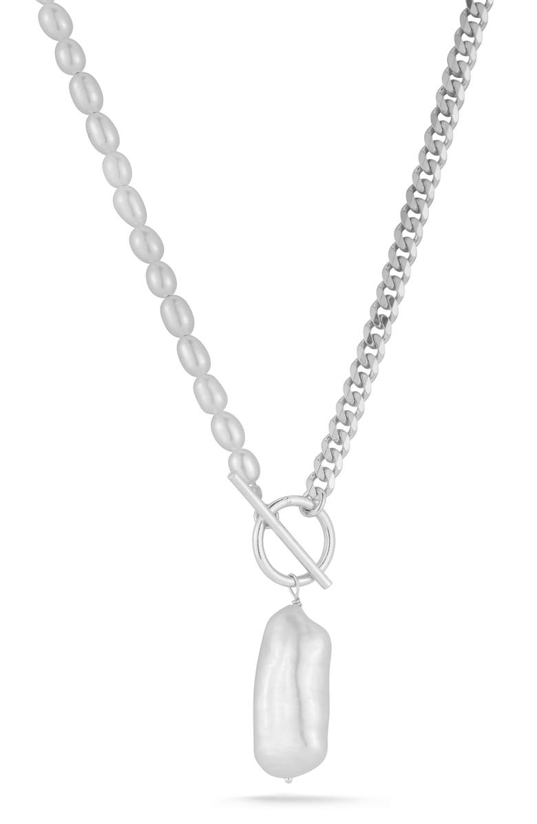 CHLOE AND MADISON Cultured Freshwater Pearl Toggle Necklace, Main, color, Silver