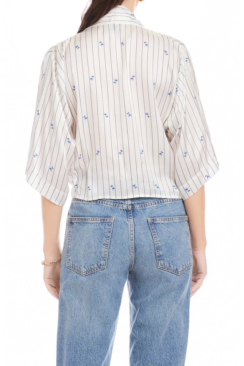 Bernice Floral Stripe Tie-Front Top, Alternate, color, CREAM/ BLUE
