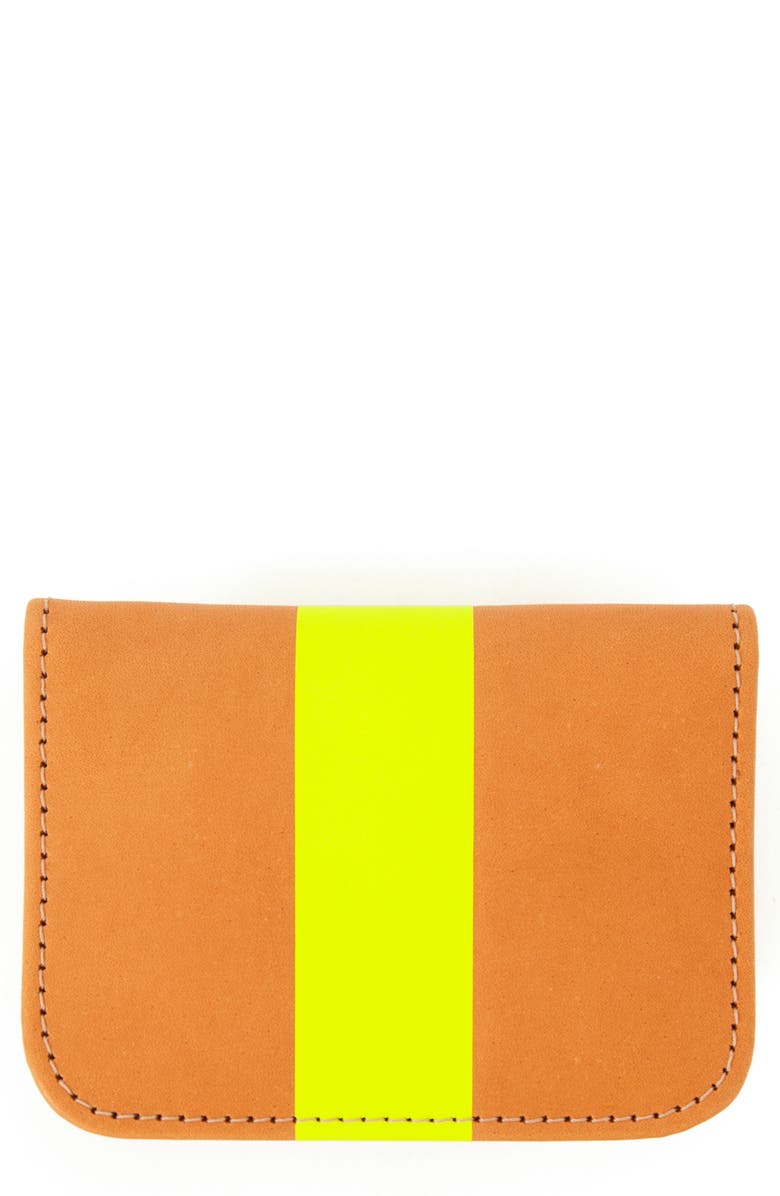 Clare V. Bifold Leather Card Case, Main, color, Russet W/Neon Pink Stripe