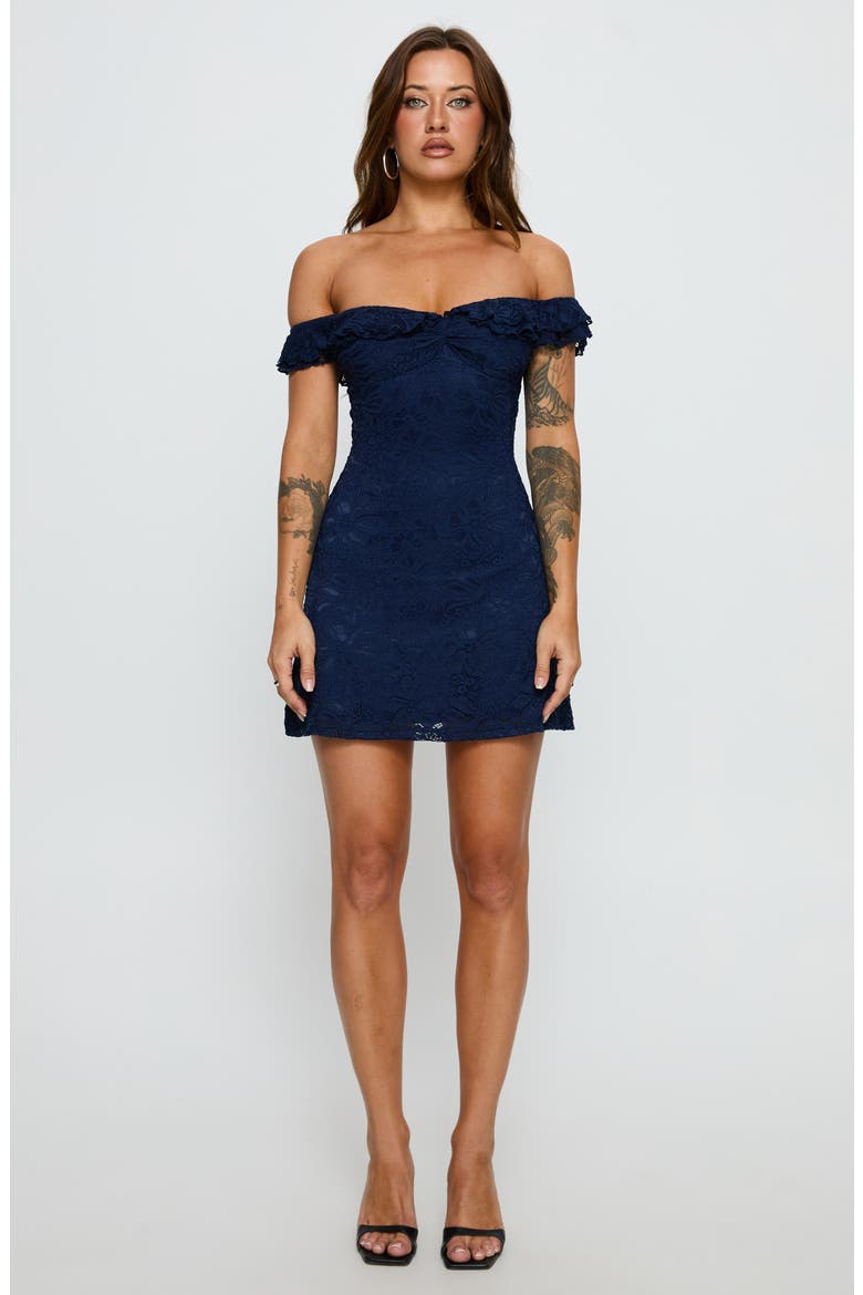 Anabeila Off the Shoulder Lace Minidress, Alternate, color, NAVY
