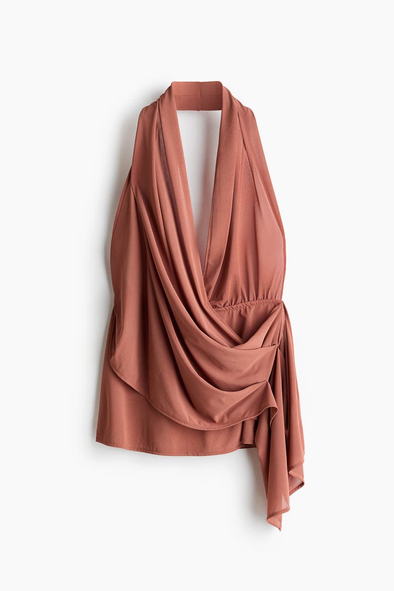 Draped-panel Halterneck Top, Alternate, color, Dusty pink