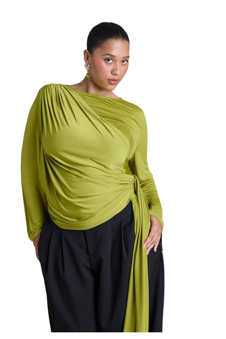 Draped Tie Waist Top, Main, color, PEAR LIQUEUR