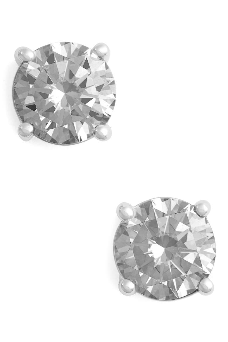 Simulated Diamond Stud Earrings, Main, color, SILVER/ CLEAR