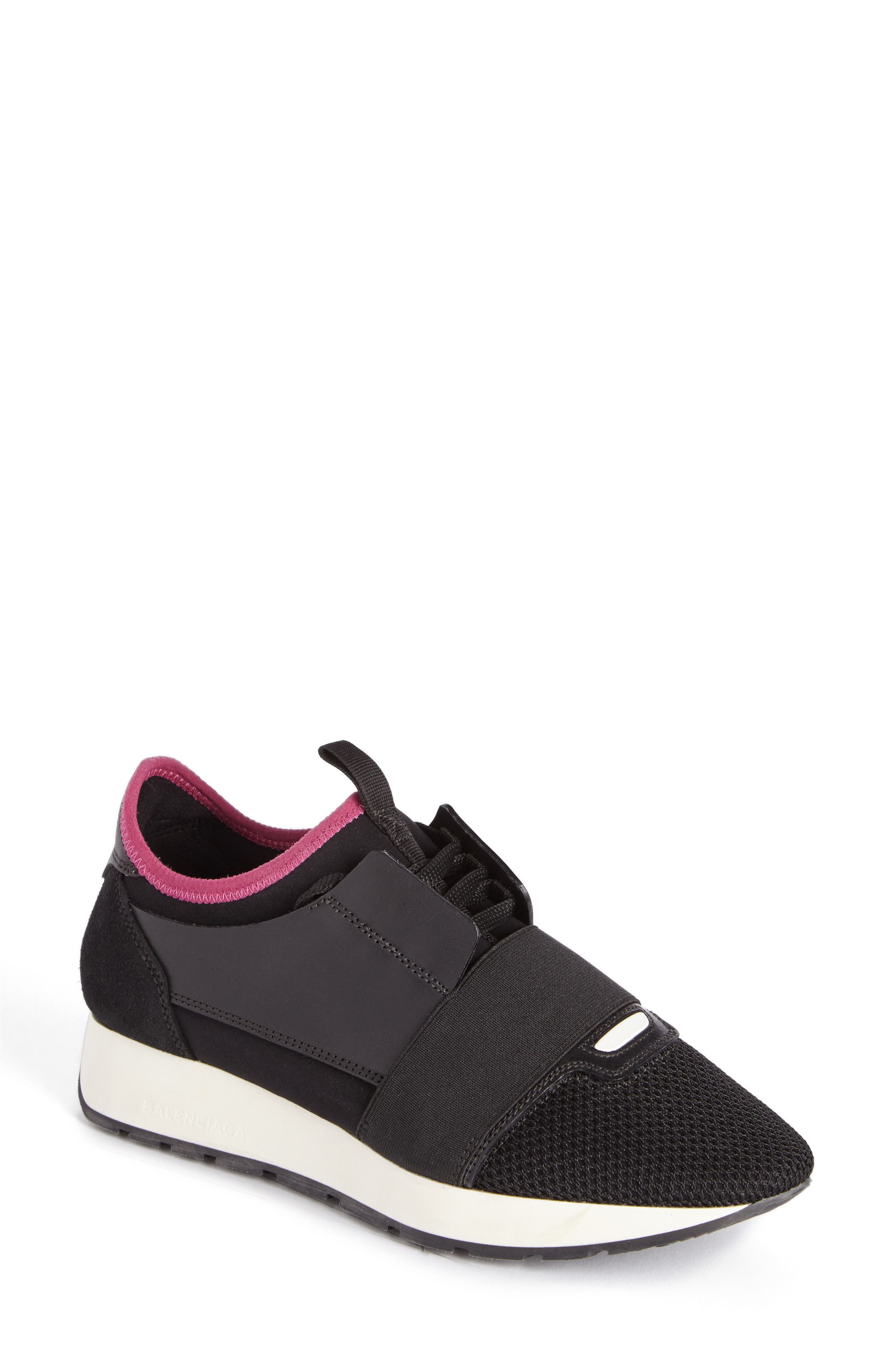 Mixed Media Trainer Sneaker, Main, color, BLACK/ WHITE