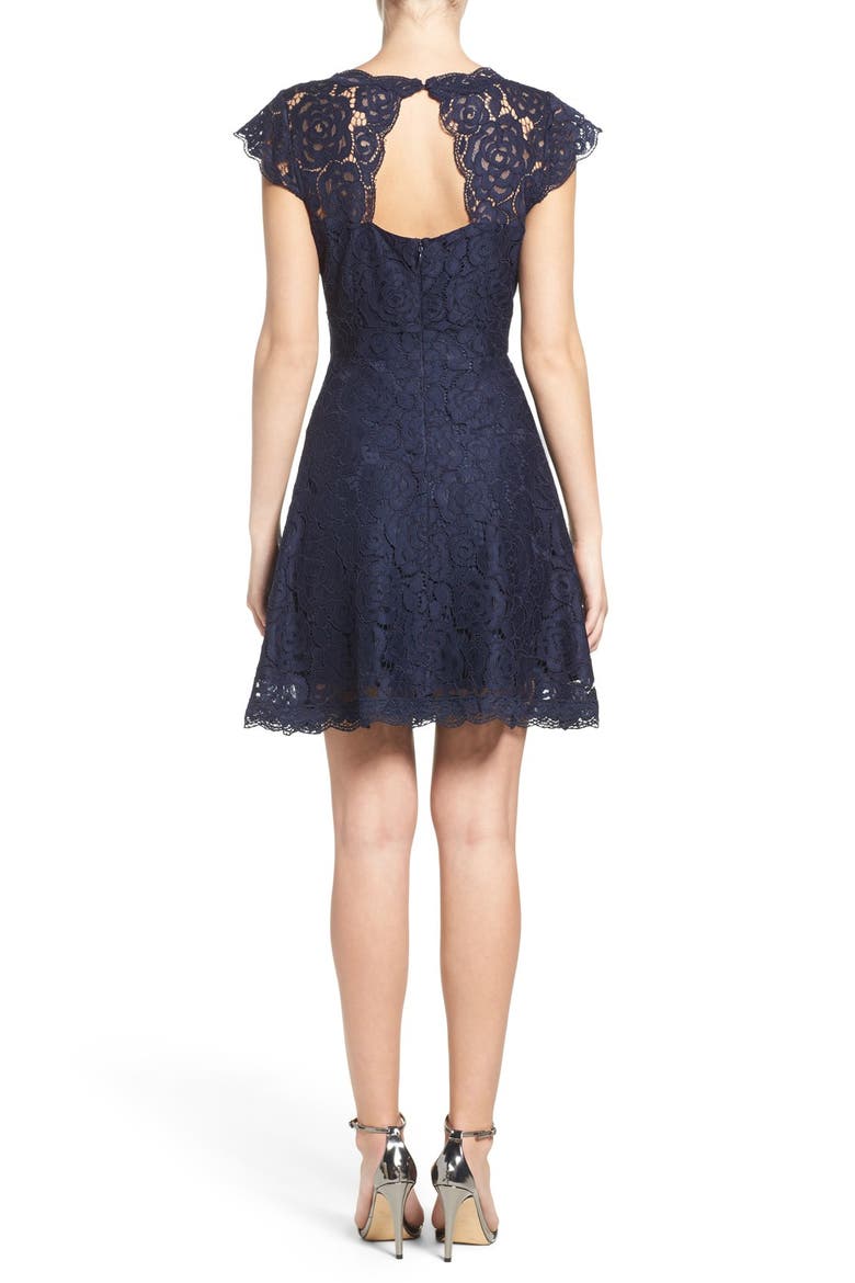 BB Dakota Lace Fit & Flare Dress, Alternate, color, OILSLICK