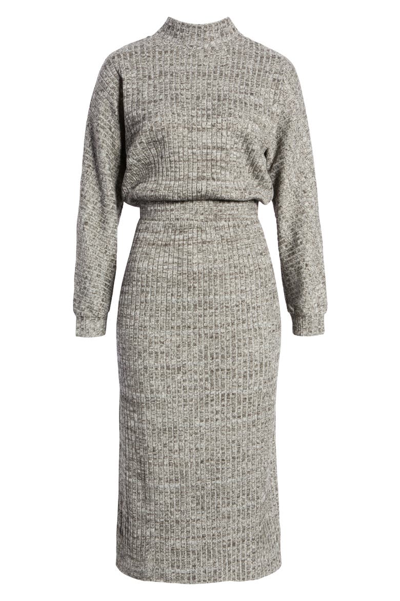 Ribbed Long Sleeve Sweater Dress, Alternate, color, CHARCOAL