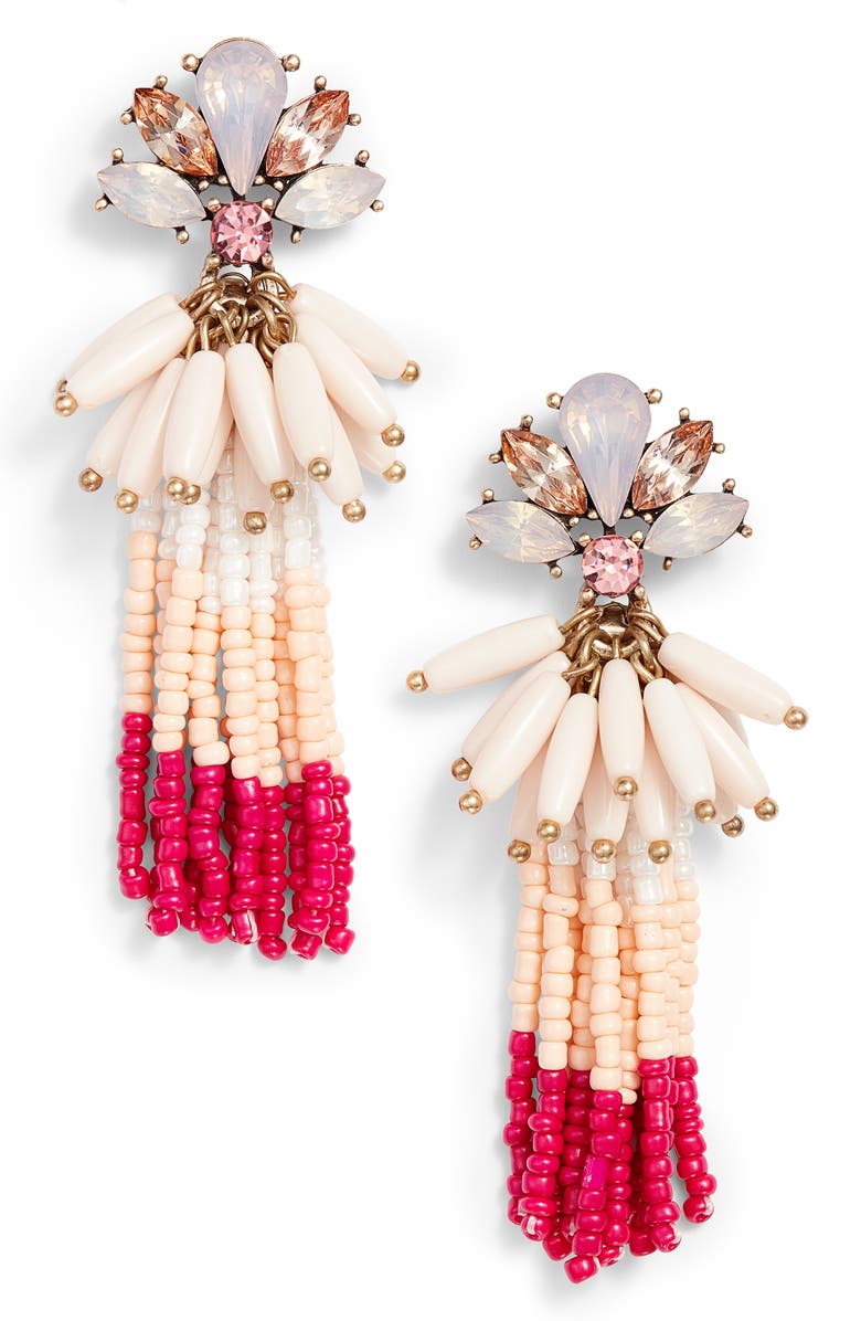 BP. Crystal Flower Beaded Tassel Earrings, Main, color, 