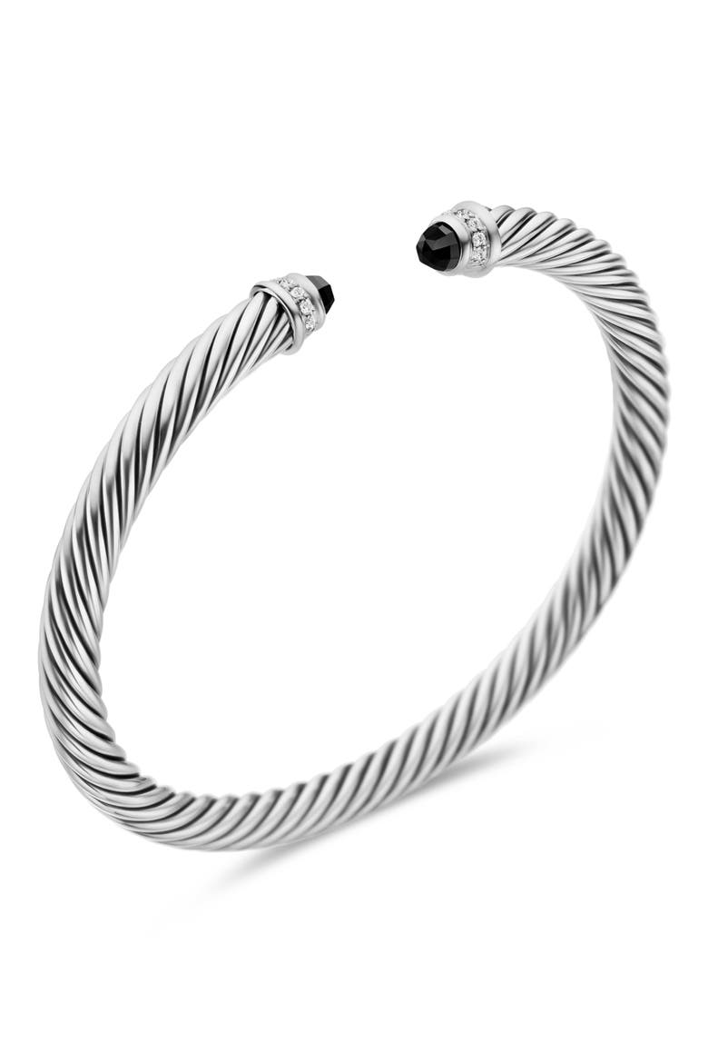 Classic Cable Bracelet in Sterling Silver with Semiprecious Stones & Diamonds, 5mm, Alternate, color, BLACK ONYX