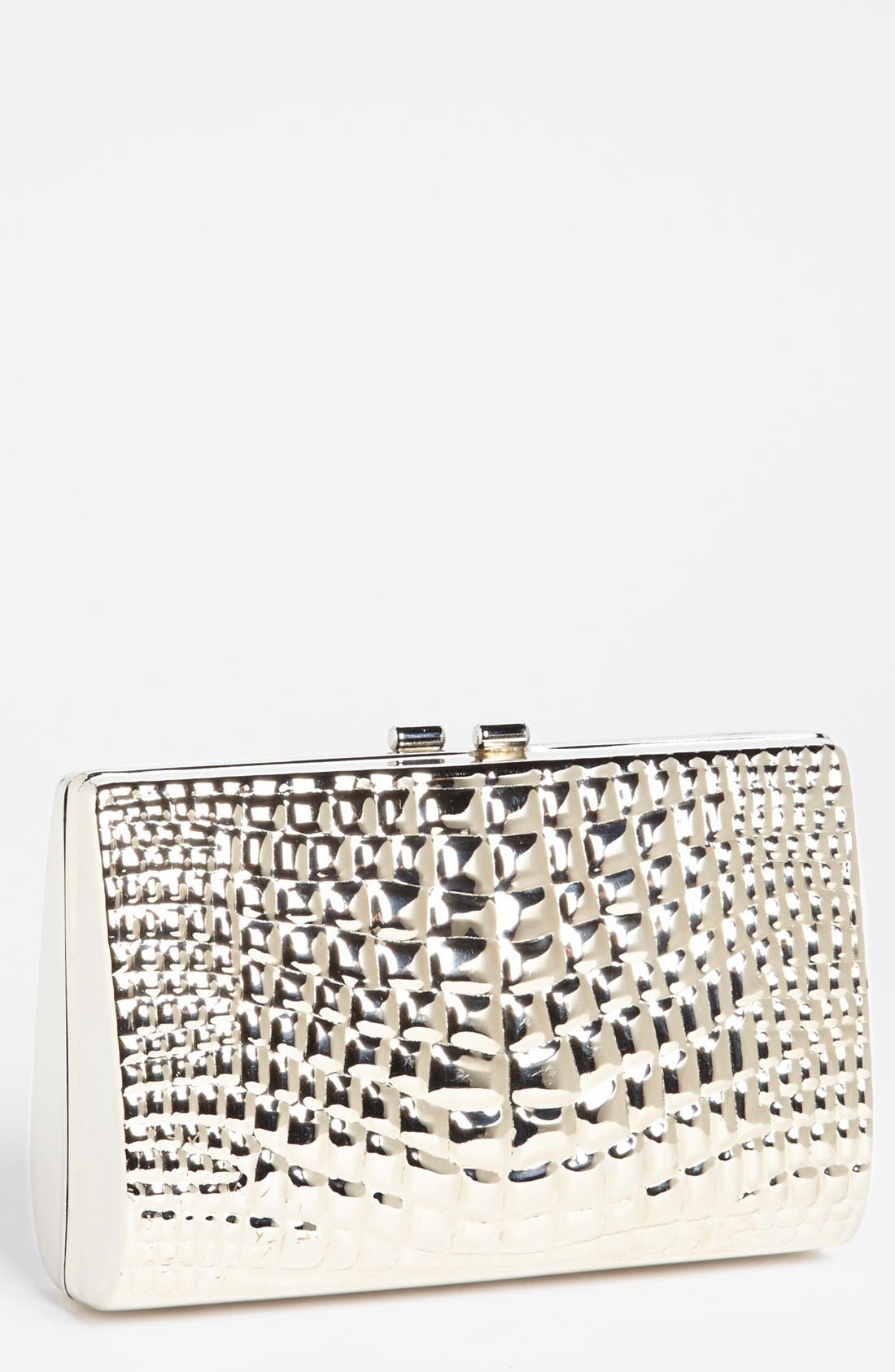 Croc Embossed Metal Clutch, Main, color, SILVER