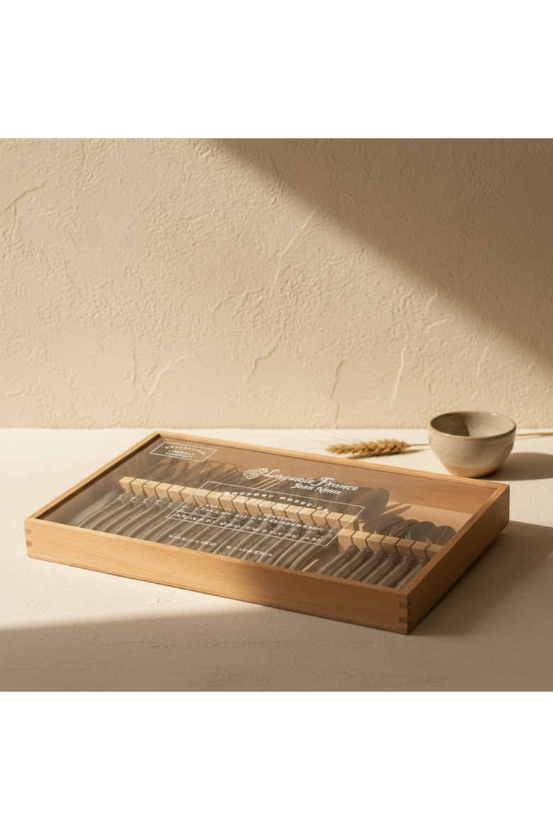Platine 24 Piece Flatware Set in Wood Box with Acrylic Lid, Alternate, color, Platine Stainless Steel