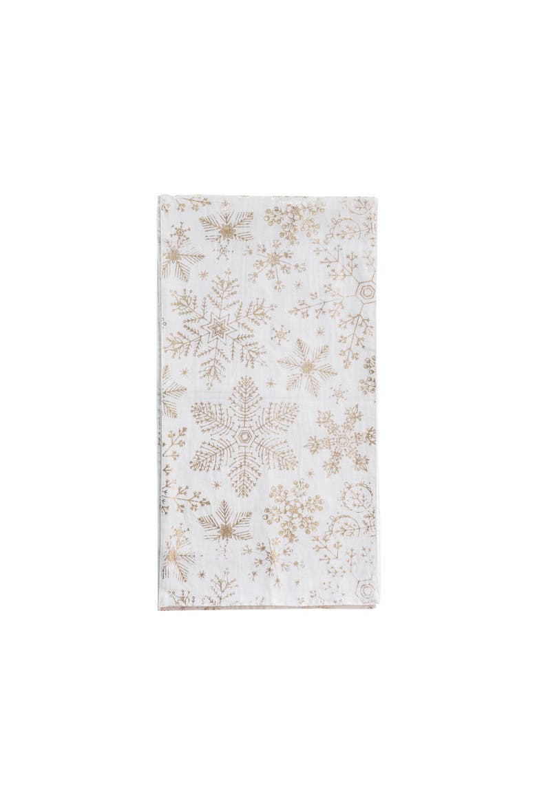 Linen & Cotton Printed Table Runner with Gold Foil Snowflake Pattern, White, Main, color, Gold & White