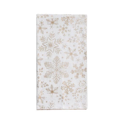 Linen & Cotton Printed Table Runner with Gold Foil Snowflake Pattern, White