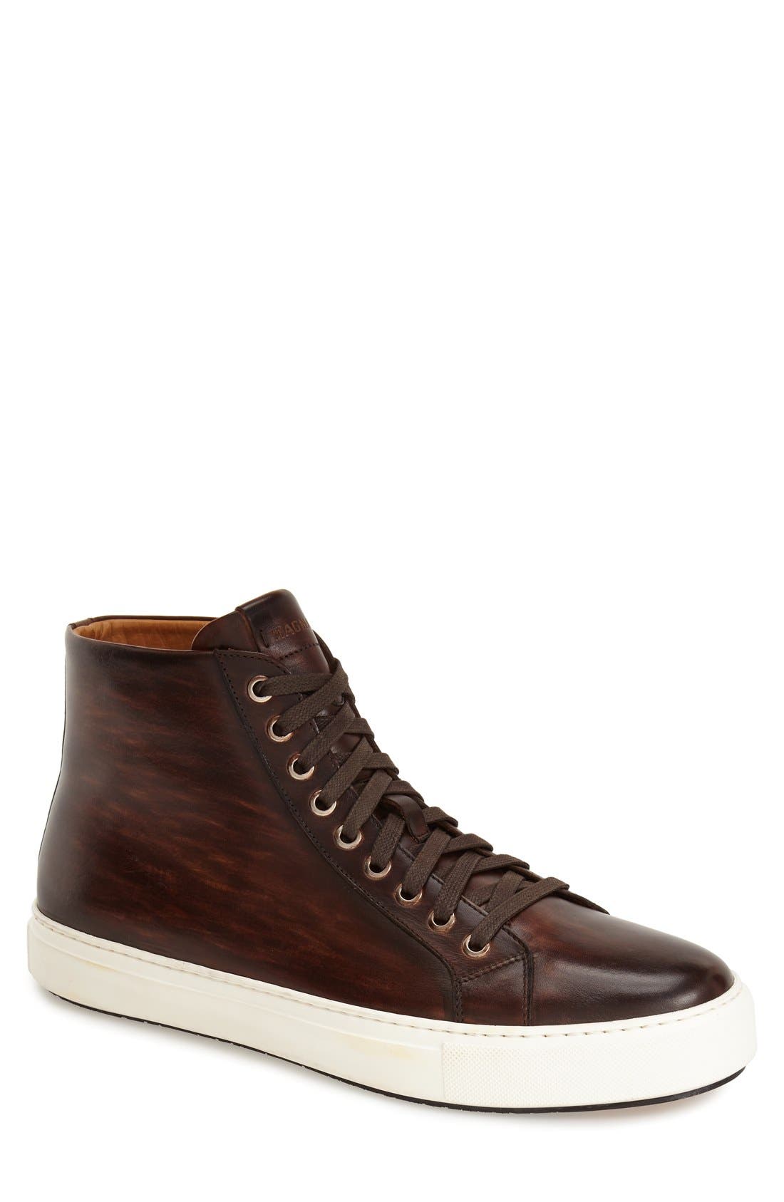 Brando High Top Sneaker, Main, color, MID BROWN LEATHER