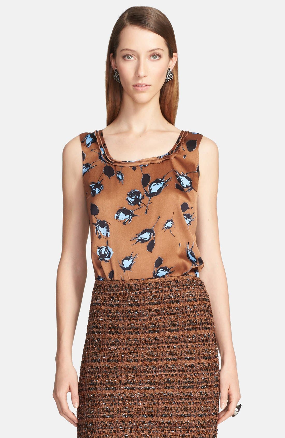 St. John Collection Rosebud Print Silk Charmeuse Square Neck Shell ...
