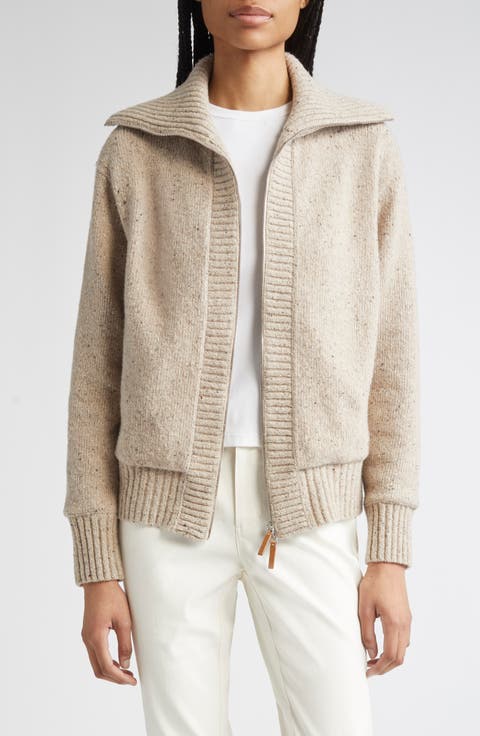 Rib Split Collar Zip Front Cardigan