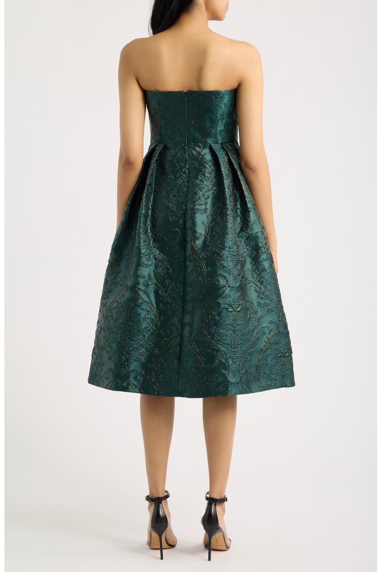 Metallic Brocade Convertible Strapless Cocktail Midi Dress, Alternate, color, HUNTER