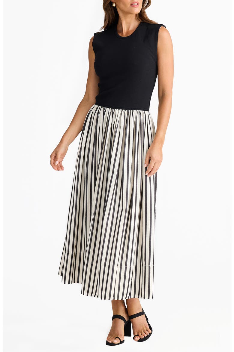 Daphne Sleeveless Mixed Media Dress, Alternate, color, BLACK STRIPE