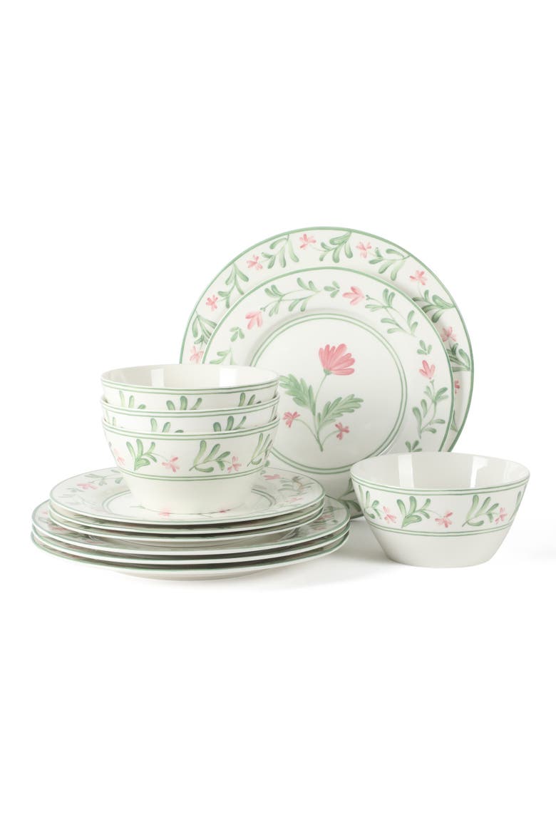 Maiden Crown 12-Piece Vegan Bone China Dinnerware Set, Floral Plates & Bowls, Service for 4, Main, color, Multicolor