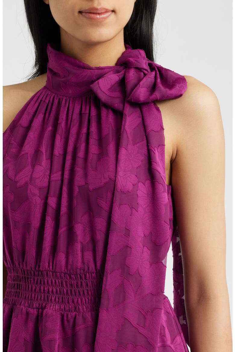 Floral Jacquard Asymmetric Tiered Midi Dress, Alternate, color, BEET