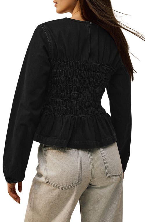 Next Smocked Peplum Cotton Denim Top In Black
