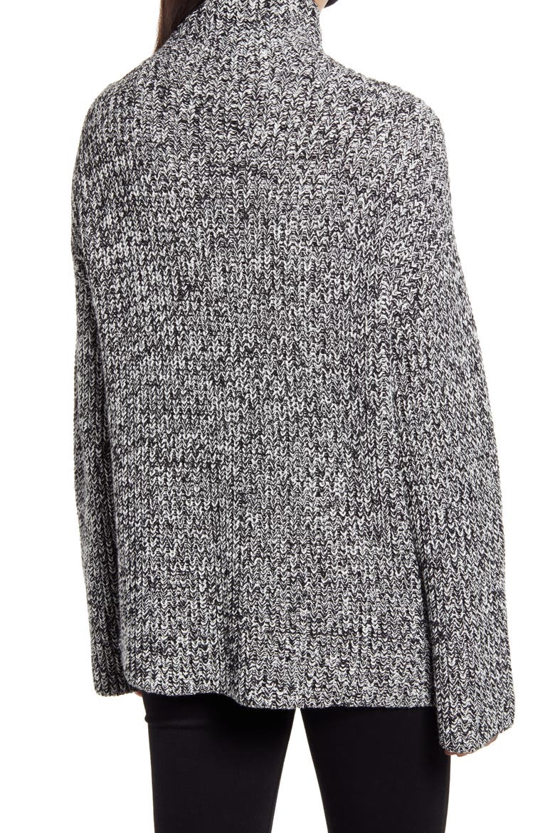 Shaker Mock Neck Sweater, Alternate, color, BLACK- IVORY MARL