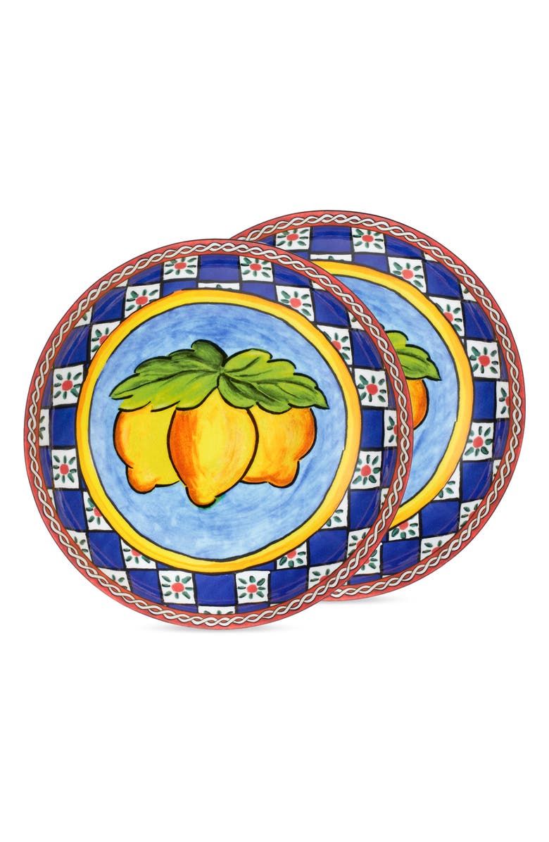 Dolce&Gabbana Set of 2 Carretto Lemon Porcelain Soup Bowls, Main, color, Blue