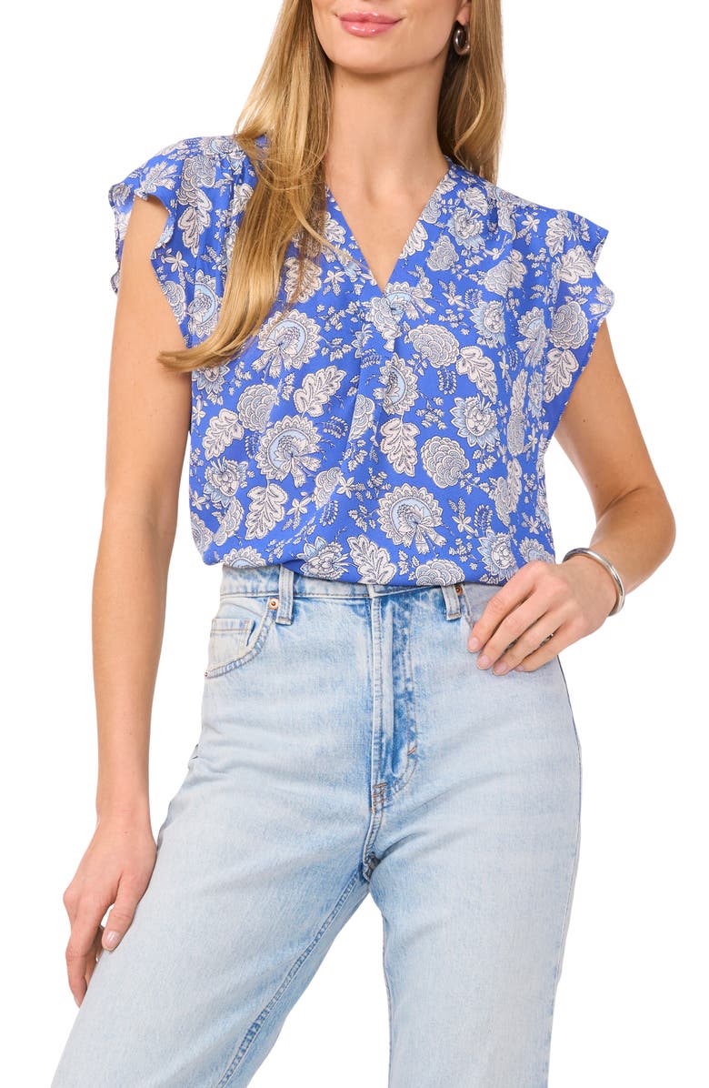 Vince Camuto V-Neck Flutter Sleeve Top, Main, color, 