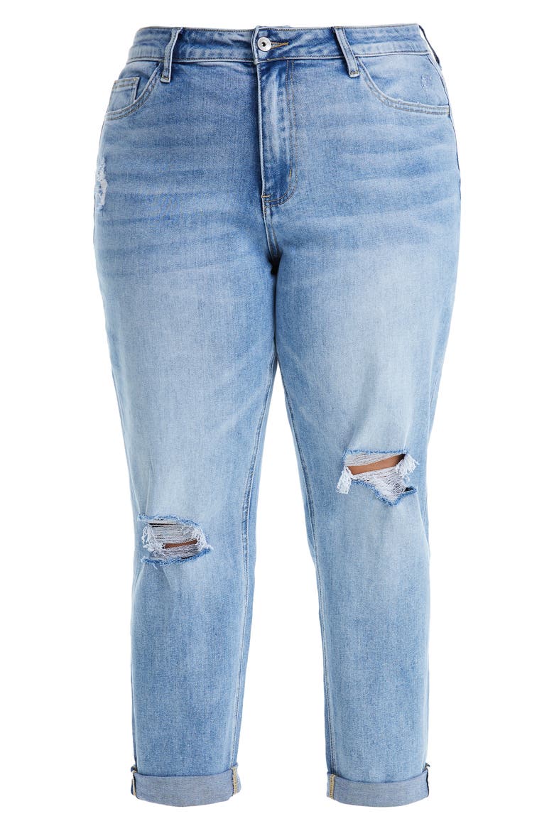 High Rise Distressed Relaxed Boyfriend Jeans, Alternate, color, MEDIUM BLUE