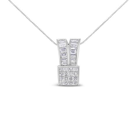 14K White Gold 1 5/8 cttw Diamond Heart Ribbon Pendant Necklace