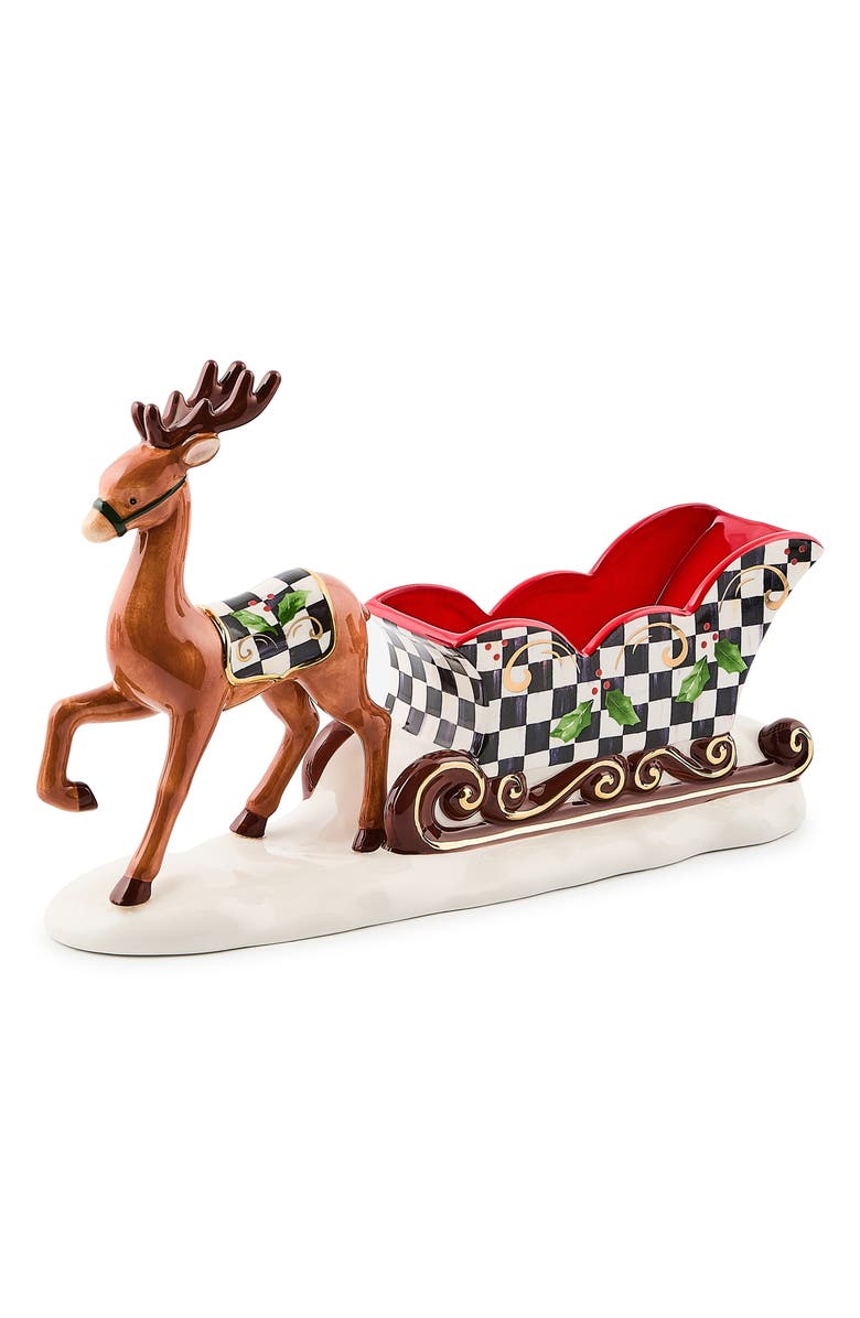MACKENZIE CHILDS Holly Deer & Sleigh Candy Dish, Main, color, Black