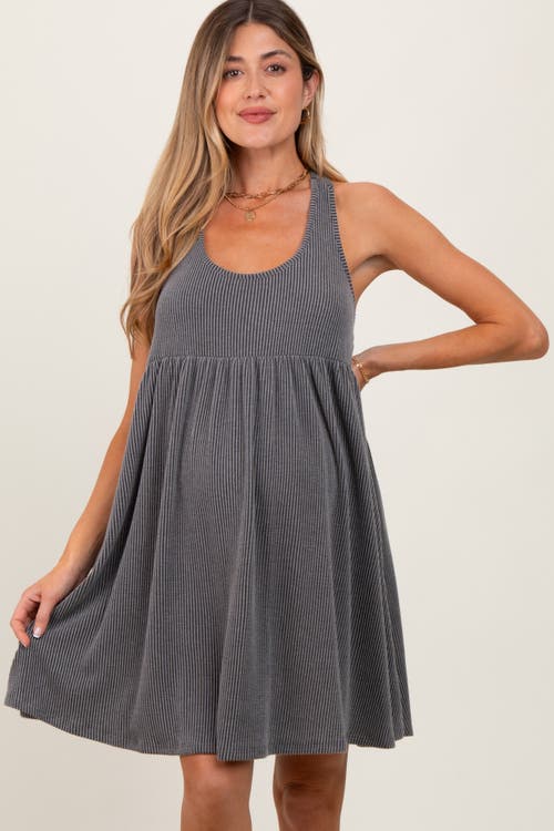 Pinkblush Ribbed Sleeveless Open Back Midi Dress In Gray