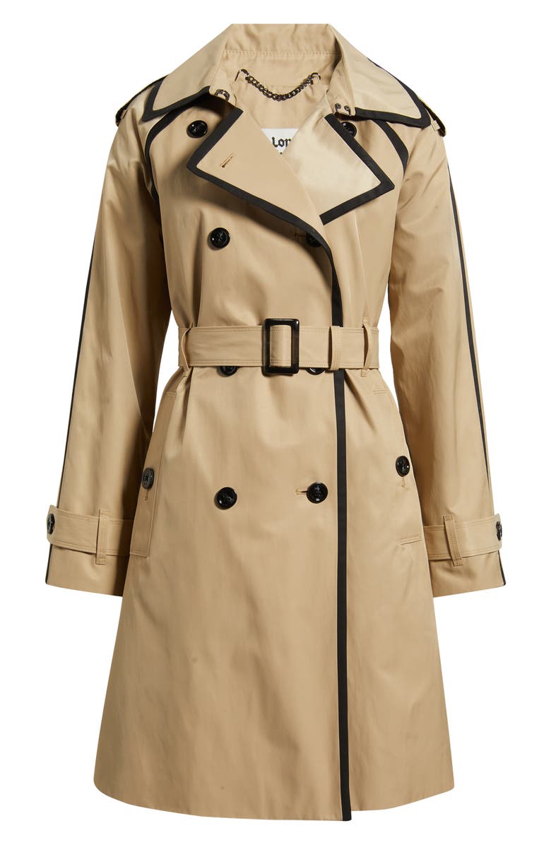 London Fog Double Breasted Trench Coat, Alternate, color, Stone/ Black