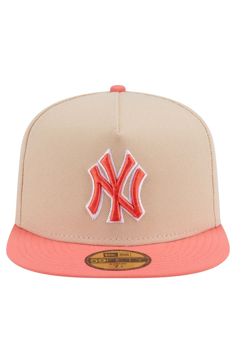 New Era Men's New Era Light Beige/Coral New York Yankees Two-Tone Color Pack A-Frame 59FIFTY Fitted Hat, Alternate, color, 