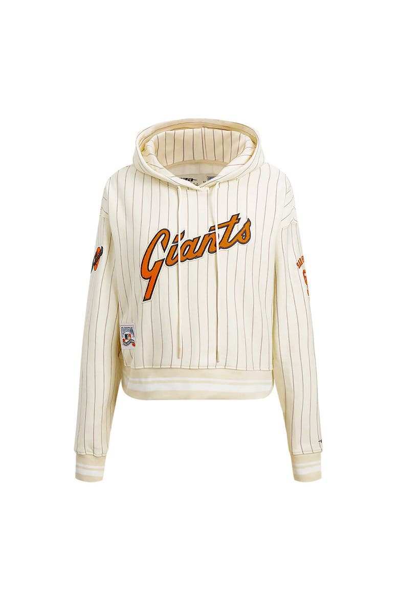PRO STANDARD Women's Pro Standard Cream San Francisco Giants Pinstripe Retro Classic Cropped Pullover Hoodie, Alternate, color, 
