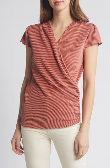 Loveappella Texture Wrap Front Top In Pink
