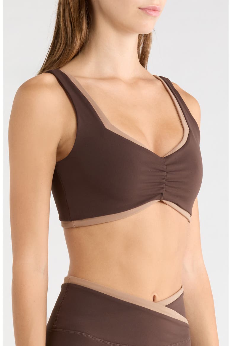Cloud Two Tone Medium Impact Sports Bra, Alternate, color, JAVA/ BROWNIE