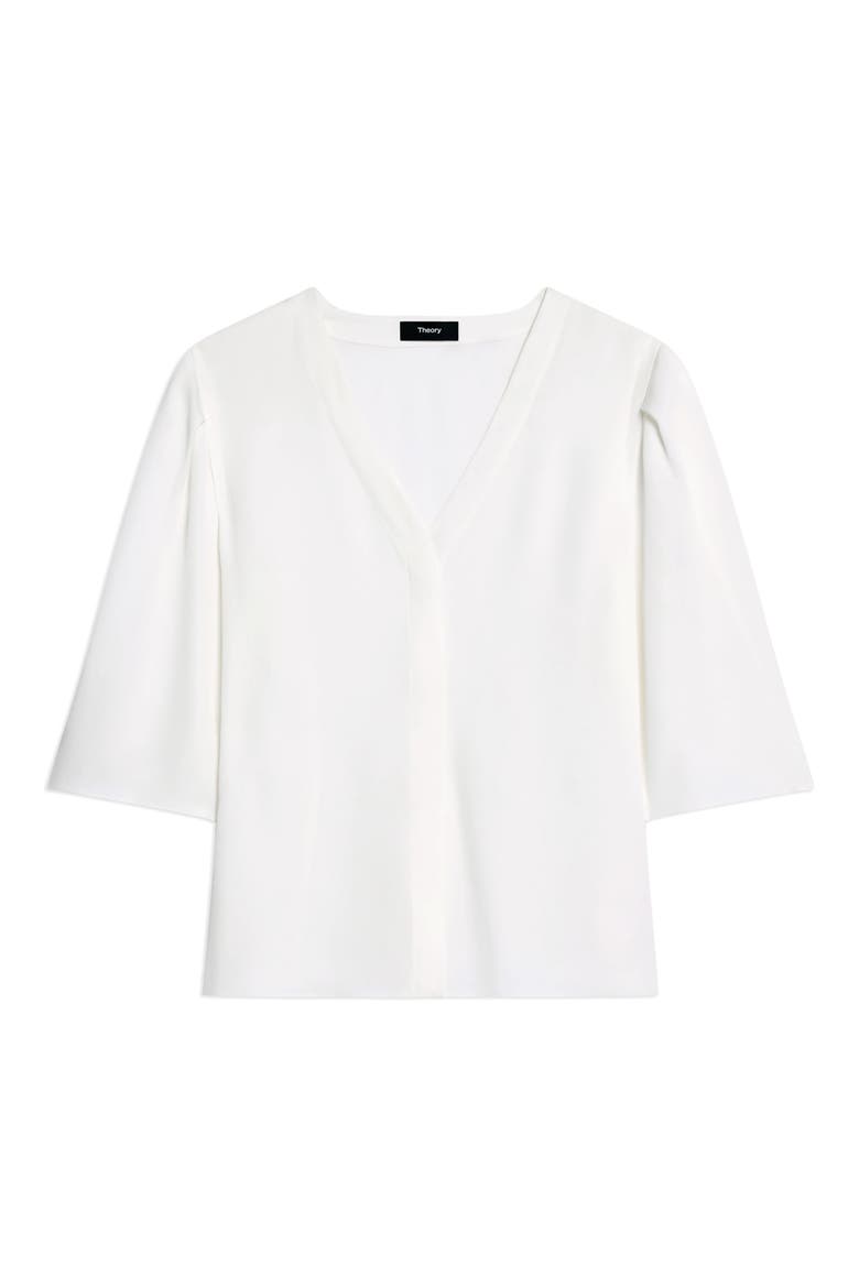 Round Sleeve Silk Button-Up Top, Alternate, color, IVORY