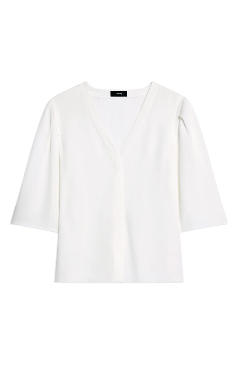 Theory Round Sleeve Silk Button-Up Top, Alternate, color, Ivory