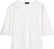 Theory Round Sleeve Silk Button-Up Top