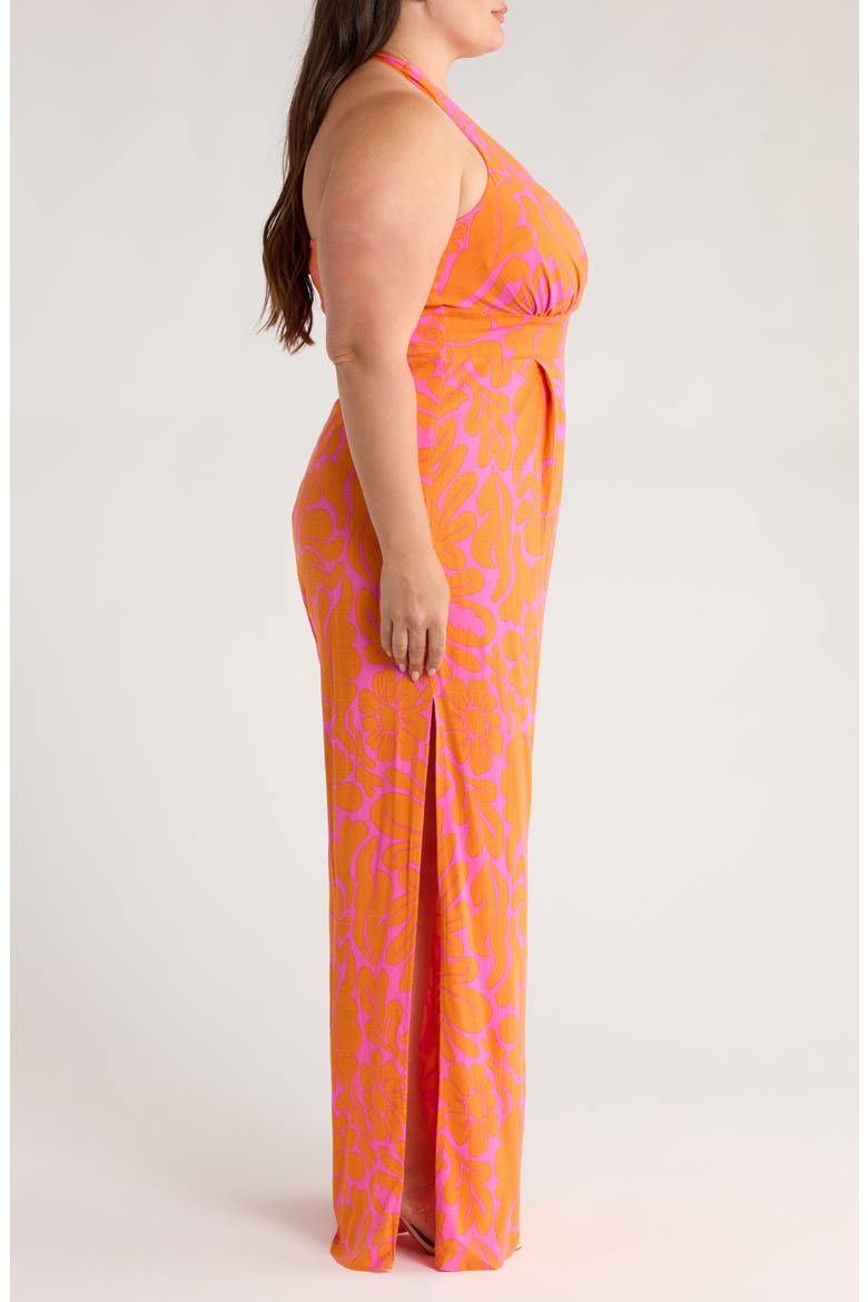 Kaci Floral Magic Moment Halter Jumpsuit, Alternate, color, ORANGE/ FUCHSIA