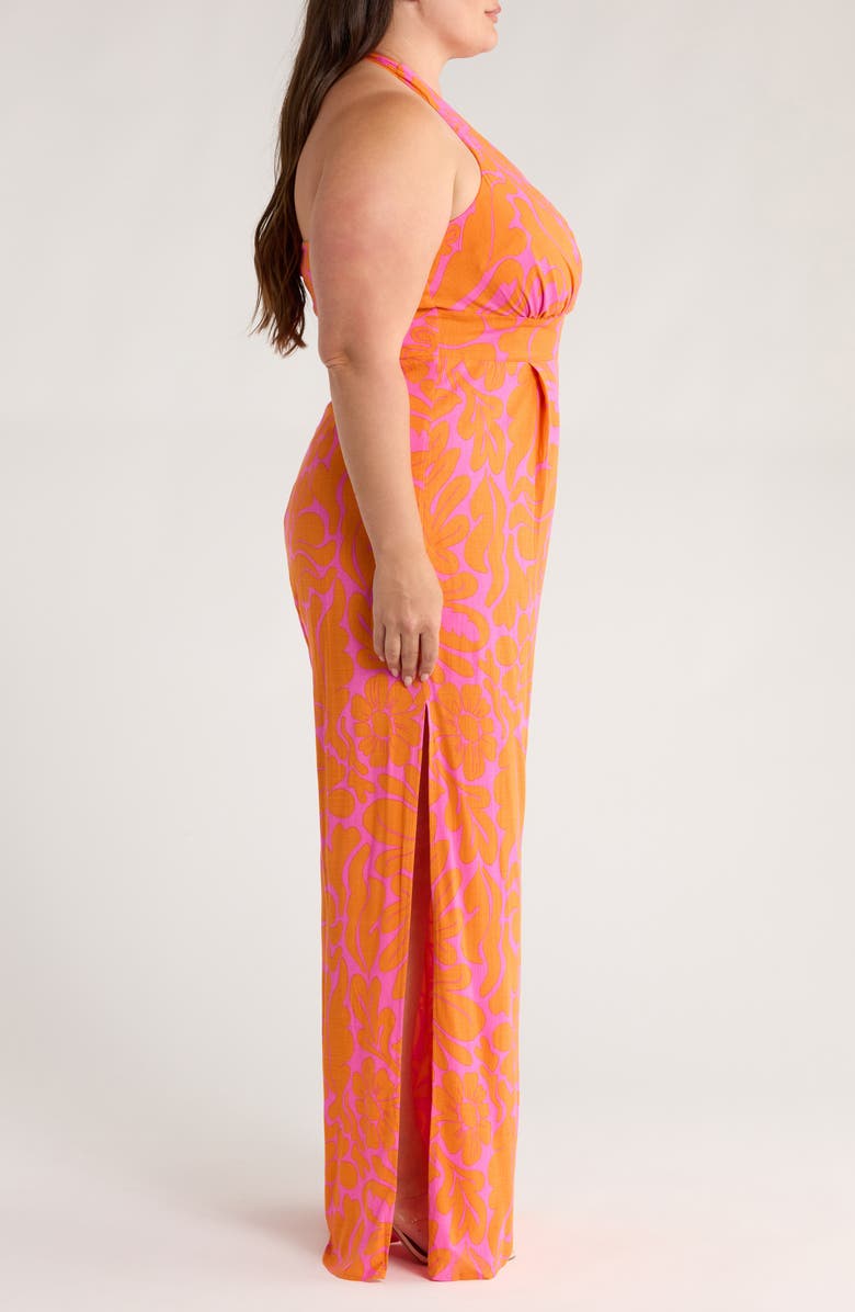 SUGARLIPS Kaci Floral Magic Moment Halter Jumpsuit, Alternate, color, Orange/ Fuchsia