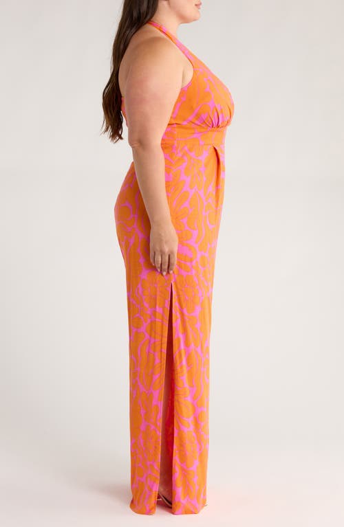 Sugarlips Kaci Floral Magic Moment Halter Jumpsuit In Orange