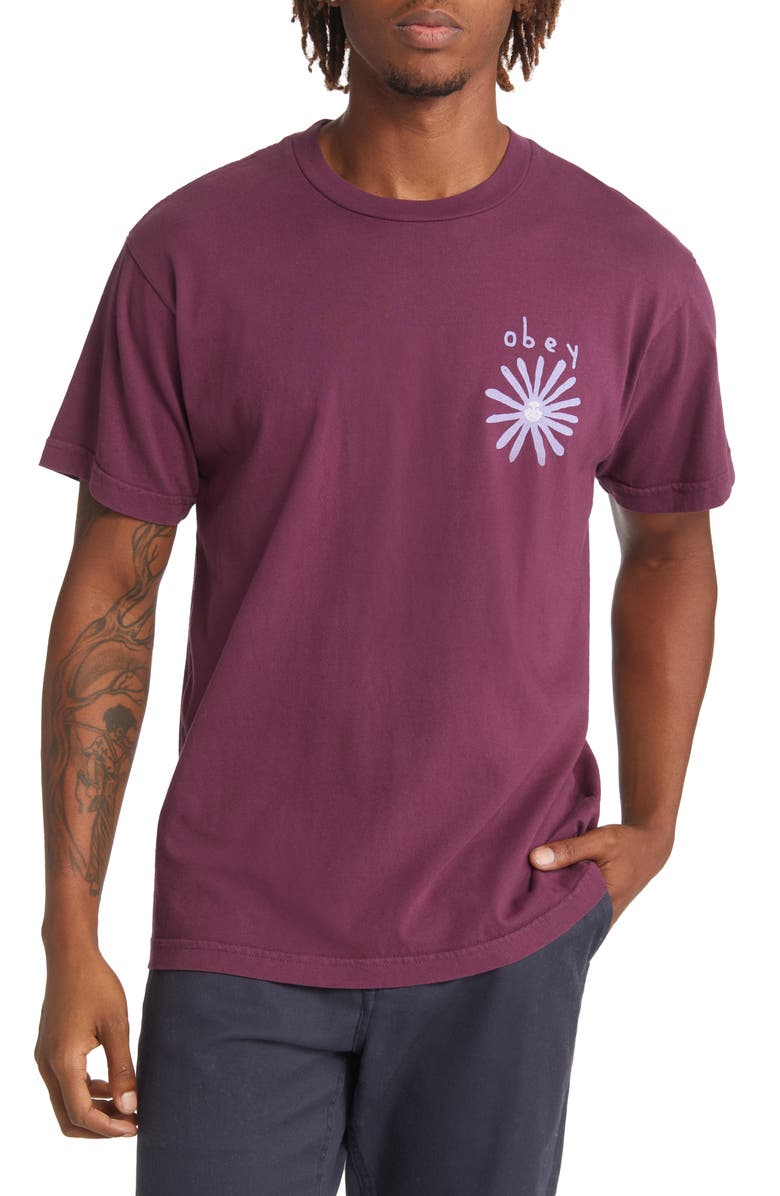 Obey Men's Flower Icon Organic Cotton Graphic Tee, Main, color, 