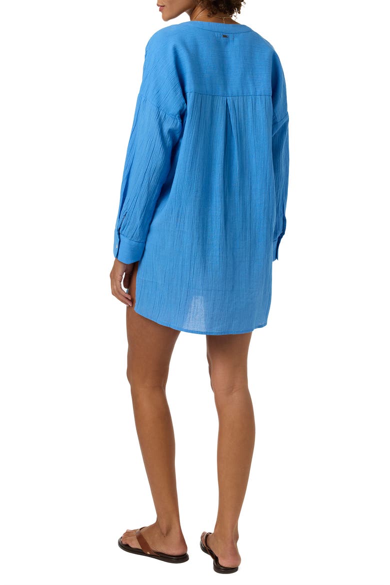 Belizin Long Sleeve Semisheer Cotton Cover-Up Tunic, Alternate, color, BLUE